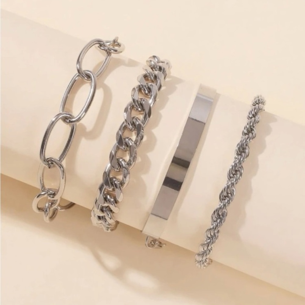 Silver 4/$25 Chain 4pc Bracelet Set - Picture 1 of 2